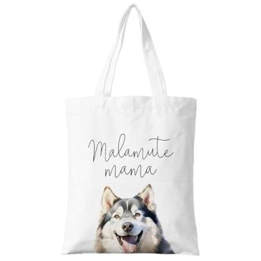 Imagem de ZYQFN Malamute Mama Bolsa de lona para mulheres, presente para amantes de cães para mãe de cachorro, presente fofo de aniversário e Natal malamute do Alasca para mulheres, sacola para escola, trabalho