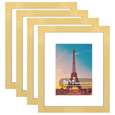 Imagem de SZYUU Conjunto de 4 porta-retratos de 20 x 25 cm, vidro real de alta definição, exiba imagens 13 x 17 com tapete ou 20 x 25 sem tapete, molduras para pendurar na parede ou mesa, dourado