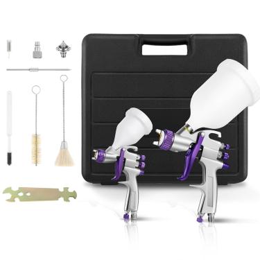 Imagem de SWL Kit De Pistola Pulverização Ar Hvlp Com Alimentação Por Gravidade 2007 Bicos 1,0 Mm E 1,4 Mm, 125 Cc 600 Cc, Fácil Transportar Para Pintura Automotiva, Móveis, Faça Você Mesmo Muito Mais, Pulver