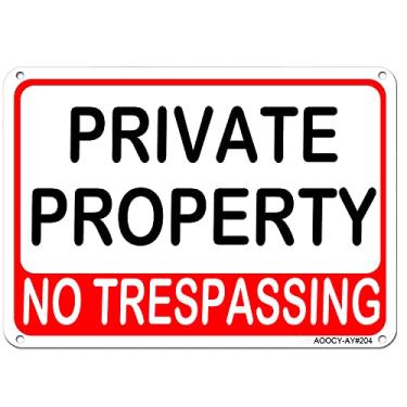Imagem de Private Property No Trespassing Sign - Aluminum Rust Free - 7" x 9.8" Outdoor/Yard Warning Security Alert, Pre-Drilled Holes Easy Mount on Fence or Gate, Weather Resistant
