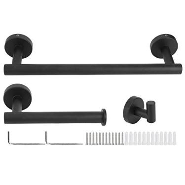 Imagem de Toalha Rack Rack Roupa Gancho de papel higiênico Suporte de papel de alta dureza Kit organizador de banheiro montado em aço inoxidável Kit preto 3pcs