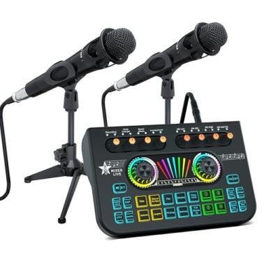 Imagem de Beyoursun Kit De Equipamento Para Podcast Com 2 Microfones, Criador Conteúdo Vídeo Tiktok, Interface Áudio, Mixer Dj, Placa Som, Microfone Condensador, Perfeito Estúdio, Transmissão Ao Vivo Smartpho