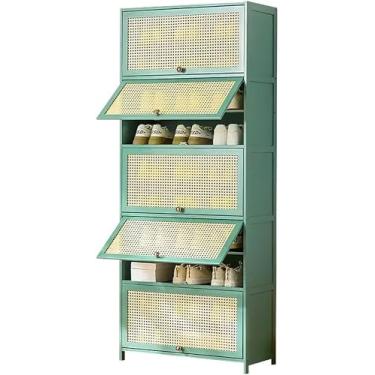 Imagem de LGEOELIAS Armário de sapatos de bambu com abas e prateleiras para área de entrada, corredor, design estreito de sala de estar, disponível em comprimentos de 60/70/80 cm