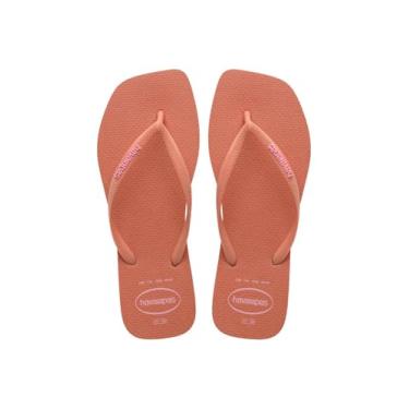 Imagem de Chinelo Havaianas Slim Square Logo Pop Up Ponta Quadrada Feminina (Rosa Clay, BR, Adulto, Faixa Numérico, M, 35, 36)