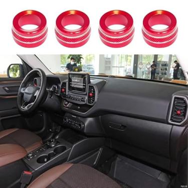 Imagem de BORUIEN Para Ford Bronco Sport 2021-2024 Ar Condicionado Dash Vent Switch Knob Cover Decor Trim 4 peças liga de alumínio (não para Bronco) (Vermelho)