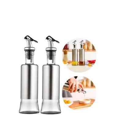 Imagem de Kit 2 Galheteiro Porta Azeite Azeiteiro 300 Ml de Vidro Aço Inox Com B
