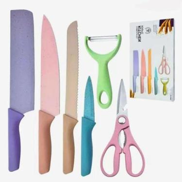 Imagem de Conjunto Jogo De Facas Inox Profissional Colorido 6 Pçs Chef - Eletroc
