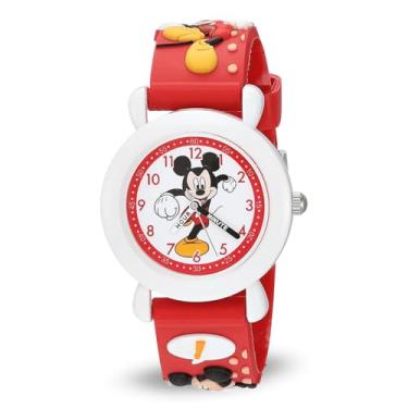 Imagem de Disney Relógio infantil Mickey Mouse Time Teacher analógico de quartzo com pulseira 3D, Vermelho, Clássico