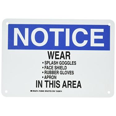 Imagem de Brady 128940 Placa de proteção pessoal, legenda "Use Splash Goggles Face Shield Luvas de borracha avental nesta área", 17,8 cm de altura, 25,4 cm de largura, preto e azul em branco