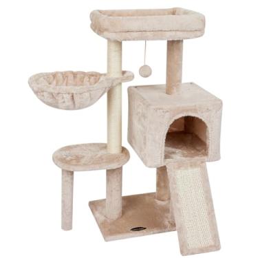 Imagem de FISH&NAP Linda torre de gato para gatos, condomínio, sisal, arranhador, plataforma, móveis para gatos, centro de atividades, casa de jogos, bege