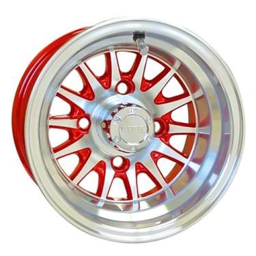 Imagem de Red Hawk TIR-473 Roda usinada com vermelha com tampa central, carrinhos de golfe ET-15.5