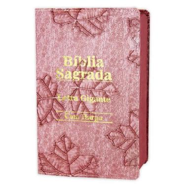 Imagem de Bíblia Sagrada Letra Gigante - Luxo - Folha Rosa Luxo - C/ Harpa - REI