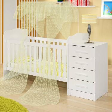 Imagem de Berço com Cômoda 4 Gavetas Multiuso Trocador Quarto de Bebê