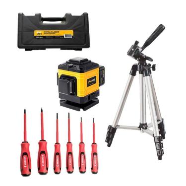Imagem de Kit Nível Laser Verde 3d 12 Linhas Tripé Ajustável E Chaves Fenda E Philips
