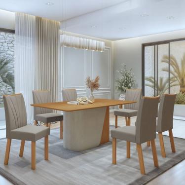 Imagem de Conjunto Luar 170cm Tampo no Glass com 6 Cadeiras Apogeu Amêndoa Clean/Off White/ Capuccino
