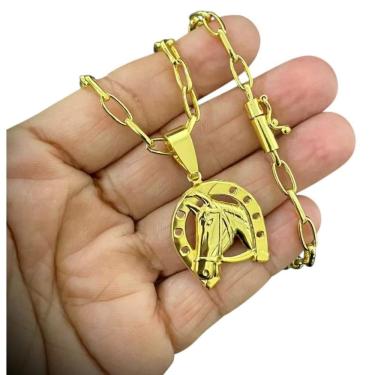 Imagem de Cordão 5Mm Meia Cana + Pingente Ferradura - Banhado A Ouro
