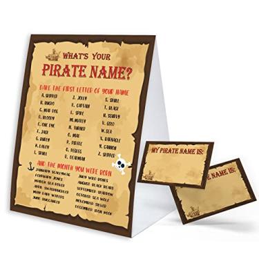 Imagem de Placa de jogo de nome de pirata com etiqueta de nome adesivos para chá de bebê, decorações de chá de bebê, jogo de festa de aniversário, jogos de chá de bebê divertidos para adultos e crianças