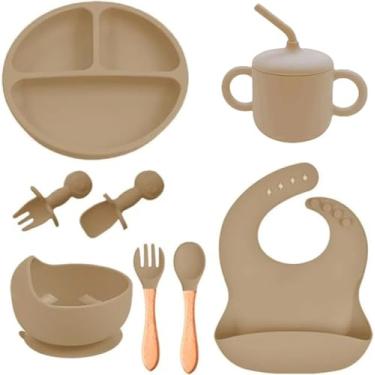 Imagem de Kit Introdução Alimentar Completo Bebê- 8 Peças Silicone Seguro Alimentos Livre BPA Atóxico Antibacteriano em Silicone - 100% Silicone Premium, BPA Free. (Bege)
