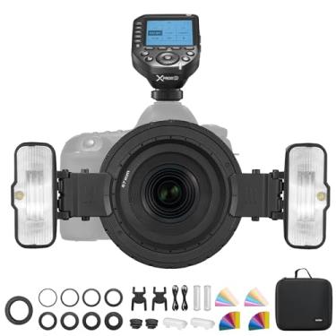 Imagem de Godox 2 flash macro compacto MF12 com gatilho XproII para câmeras Sony, MF12-K2 2,4G 12W TTL Mini Flash Kit de 2 luzes com bateria embutida de 3,7V/6,29W, transmissor de gatilho XproII-S, difusor e