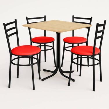 Imagem de Mesa de Jantar Quadrada 70cm Pinus Com 4 Cadeiras Estofada Preta - Lam