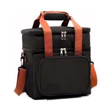 Imagem de Bolsa Térmica Grande com 2 Compartimentos Marmita Lancheira Trabalho Escola Piquenique com Isolamento Térmico (Preta)