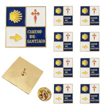 Imagem de Mzztino Broche de lapela peregrino Camino de Santiago Badge Road Marker St James Cross Scallop Shell Pins, Small, Ferro, Sem Pedra Preciosa