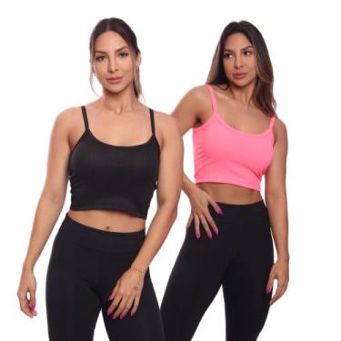 Imagem de Kit 2 Top Cropped Alcinha Canelado Feminino Lisa Básica - Brás e Cia, 