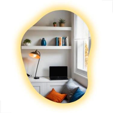 Imagem de Espelho Orgânico Grande Led 95X73 Decorativo Fonte Bivolt - Ponto Deco
