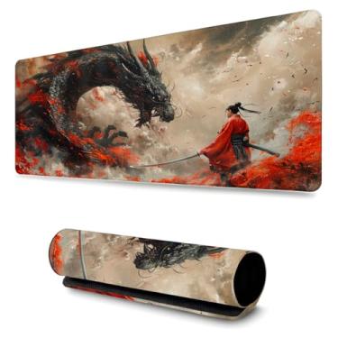 Imagem de Mouse Pad Gamer Profissional Antiderrapante Confortável Escritório e Games 90x40 Dragão Samurai