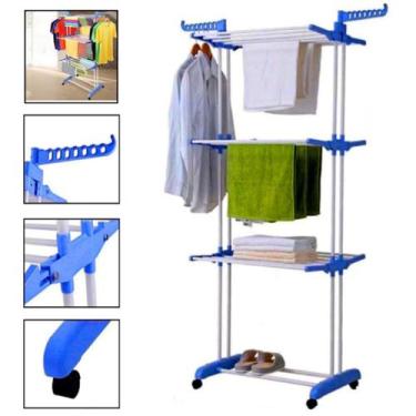 Imagem de Varal Grande Dobrável 3 Andares com Prateleira Portatil Retratil - Jod