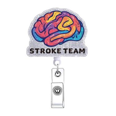 Imagem de Engraçado Enfermeira Stroke Team Brain Badge Reel Acessórios Retráteis Suporte de Crachá ER para Enfermagem Estudante Divertido CNA RN Clipe para Cartão de Identificação Médica Acessórios de