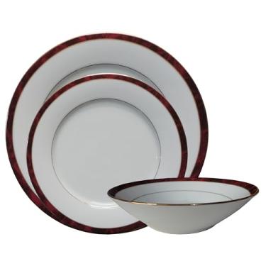 Imagem de Jogo de jantar em porcelana de alta qualidade da marca japonesa Noritake. Composto por 18 peças, sendo 6 pratos rasos, 6 pratos fundos e 6 pratos de sobremesa.