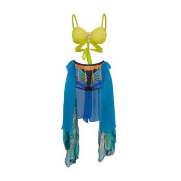 Imagem de MelangCos Spears Slave Cosplay Traje Sexy Escravo Sutiã Shorts Conjunto para Mulheres (Verde e Azul, 3GG)