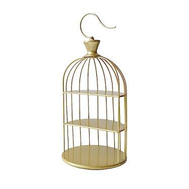 Imagem de Suporte para Bolo Criativo gaiola de pássaro em forma de sobremesa rack de exibição três camadas grande capacidade bolo rack tarde chá dim sum bandeja Suporte para Sobremesa(Gold,Pequeno)