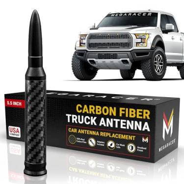 Imagem de Mega Racer Antena estilo bala 50 Cal – antena de rádio AM/FM de 14 cm de alumínio sólido 6061 com bobina de cobre, ajuste universal seguro para lavagem de carro (fibra de carbono preta)