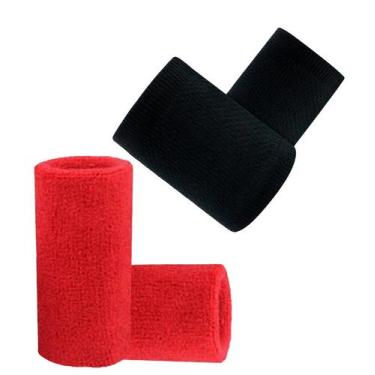 Imagem de Munhequeira Toalha 15cm Pack 2 Pares Cores Vermelha e Preta - EB