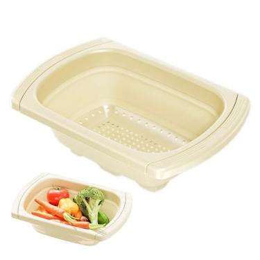 Imagem de Cesta de drenagem para pia de cozinha – Recipiente telescópico para lavar frutas – Cesta dobrável para lavagem de vegetais, cesta de filtro de pia portátil para uso doméstico, viagens, acampamento