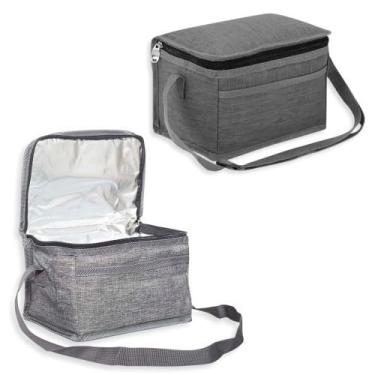 Imagem de Bolsa Térmica com Alça para Marmita Lanches e Bebidas, 4 Litros, Cinza, 23,5 x 14,5 x 14,5 cm, com manta de alumínio na parte interna
