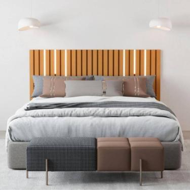 Imagem de Cabeceira Ripada De Casal Com Kit Led Yokohama Nature