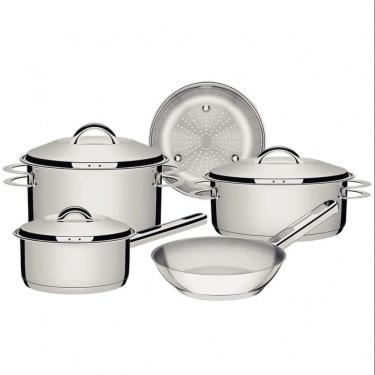 Imagem de Conjunto De Panelas 5 Peças Tramontina Solar Em Aço Inox Com Fundo Triplo E Tampas Com Saída De Vapor Inox