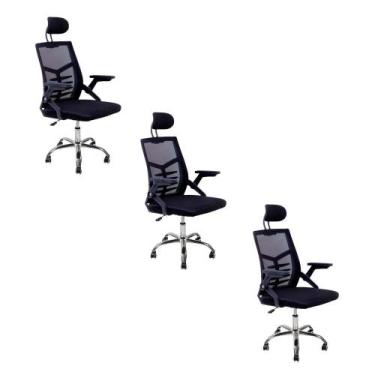 Imagem de Kit 3 Cadeiras Escritório Executiva Diretor Relax Ergonômica Com Apoio