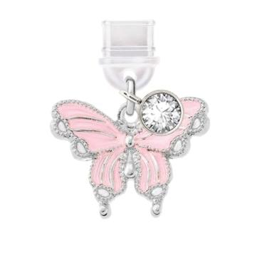 Imagem de ELISE & FONDA TP701 Tipo-C porta de carregamento plugue antipoeira pequena borboleta pingente de celular para iPhone 15/16/Samsung/OnePlus/Xiaomi/oppo telefones Android (rosa)