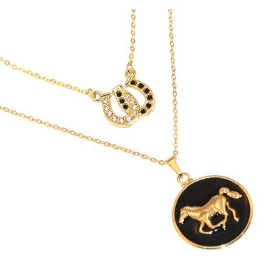 Imagem de Colar Cordão Duplo Country Ferradura Cavalo Folheado 18k