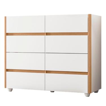 Imagem de Cômoda para Quarto Lynd A02 8 Gavetas em MDF com Tampo de Vidro Branco Freijó Estilo Mo...