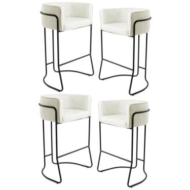 Imagem de Kit 4 Banquetas Decorativas Base Aço Preto Betina Veludo C-309 Bege - Domi