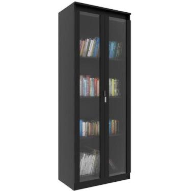 Imagem de Estante Armário Alta Livreiro Multiuso Office 2 Portas Vidro Preto - T