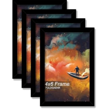 Imagem de FULDGAENR Conjunto de 4 porta-retratos 10 x 15 cm, molduras pretas para certificado de pôster fotográfico de 10 x 15 cm, moldura de parede/mesa de alta transparência com visor vertical horizontal