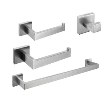 Imagem de Conjunto de acessórios para banheiro, ferragens, decoração, suporte para rolo de papel higiênico, gancho para toalha, prateleira de parede em aço inoxidável dourado escovado (SS-Conjunto de 4 peç