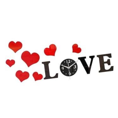 Imagem de IEUDNS Relógio de parede com adesivo de coração de amor, decalque de relógio de parede, arte criativa, decoração silenciosa para casa, quarto, escritório, Preto E Vermelho