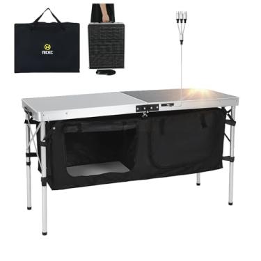 Imagem de Nice C Mesa de acampamento, mesa de acampamento de armazenamento com painéis solares, mesas de cozinha, mesas dobráveis, saída de 45 W, com cabo de carregamento USB, tipo C e DC, para uso ao ar livre